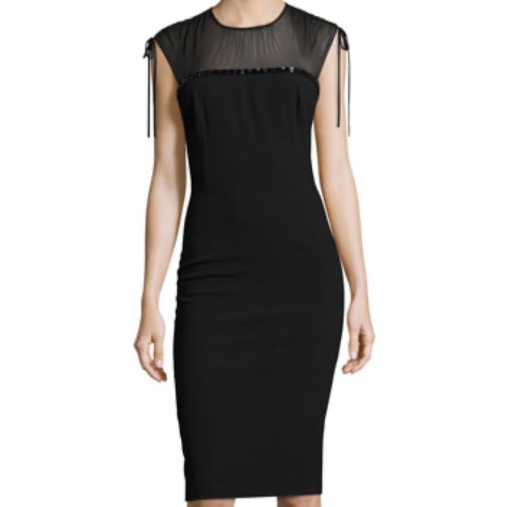 Escada Black Dranina Sleeveless Sheer Top Solid Bottom Contour Dress EUR 44